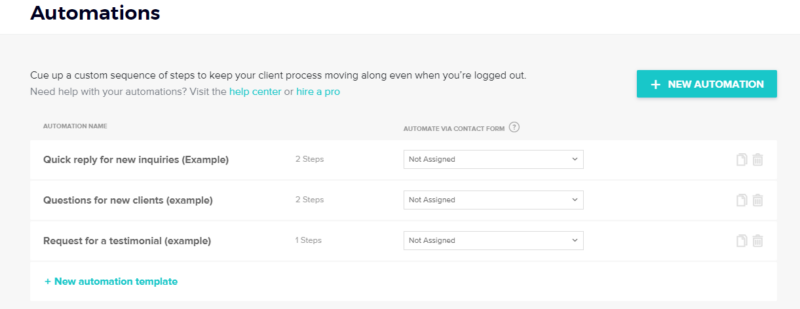 Automations. Cue up a custom sequence of steps to keep your client process moving along even you're logged out. 