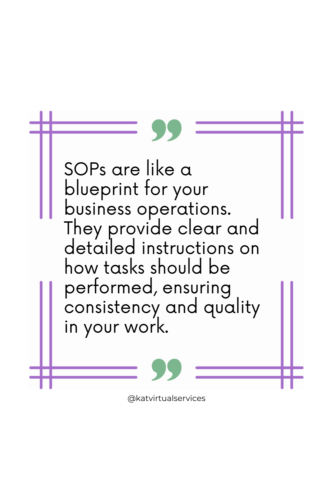 SOPs are like a blueprint for your business operations. They provide clear and detailed instructions on how tasks should be performed, ensuring consistency and quality in your work.