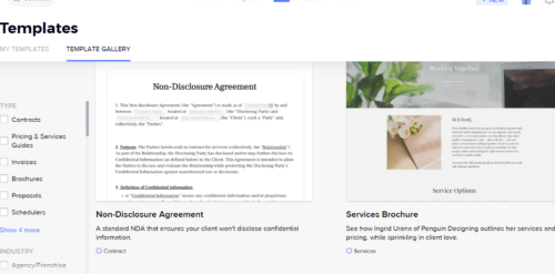 Templates. Example of a non disclosure agreement and services brochure. 