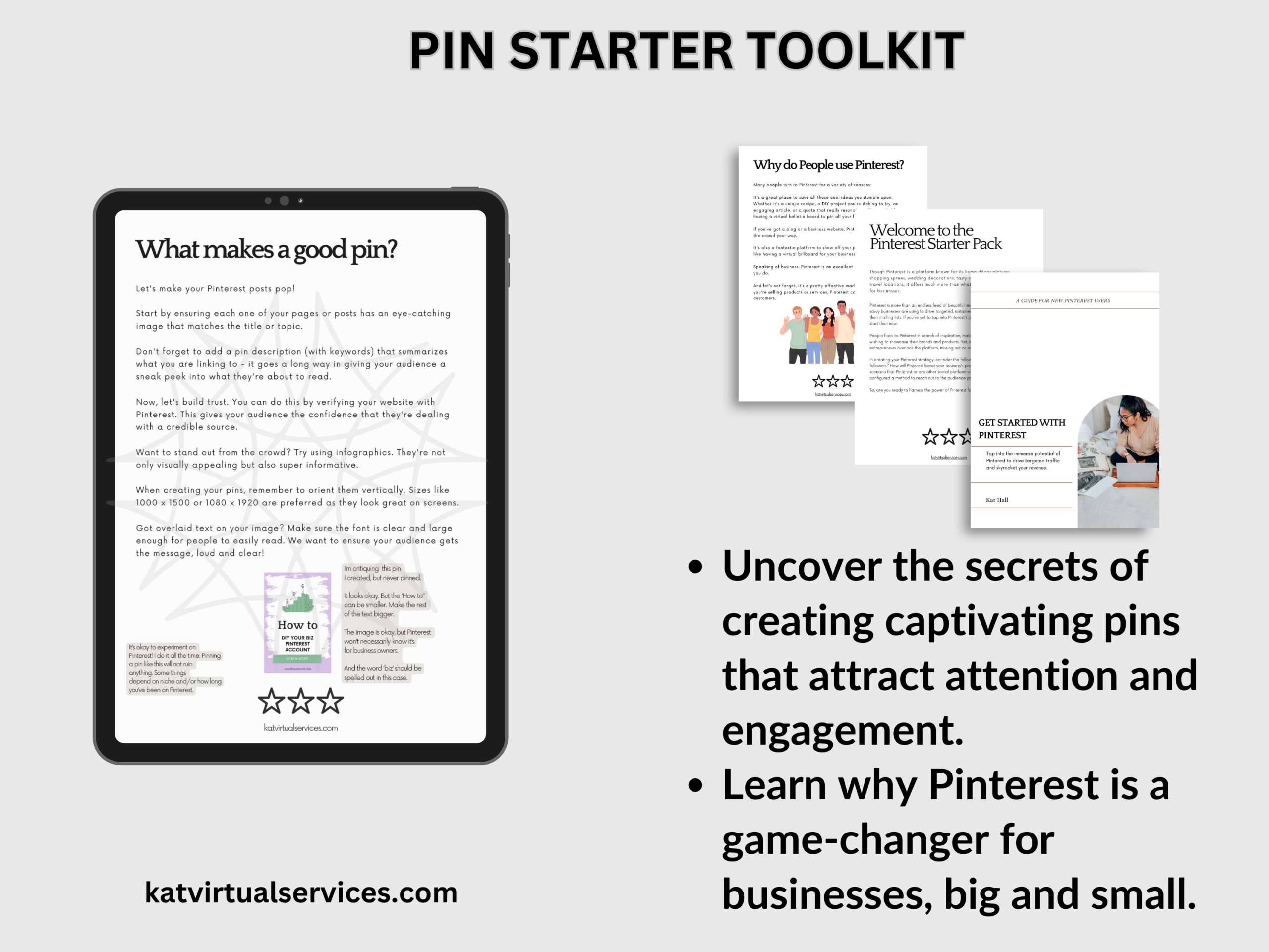 PIN STARTER TOOLKIT Uncover the secrets of creating captivating pins that attract attention and engagement.
Learn why Pinterest is a game-changer for businesses, big and small.