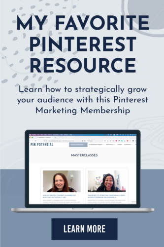 My favorite Pinterest resource.  Learn how to strategically grow your audience with this Pinterest Marketing Membership. 