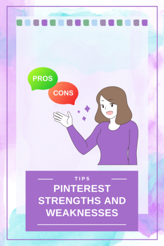 Pinterest strengths and weakness. Pros and cons on a board with a person pointing to the sign.