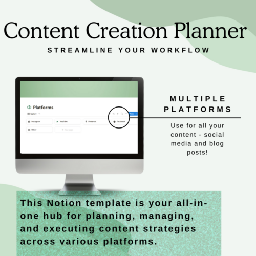 Content Creation Planner Streamline Your Workflow - This Notion template is your all-in-one hub for planning, managing, and executing content strategies across various platforms.