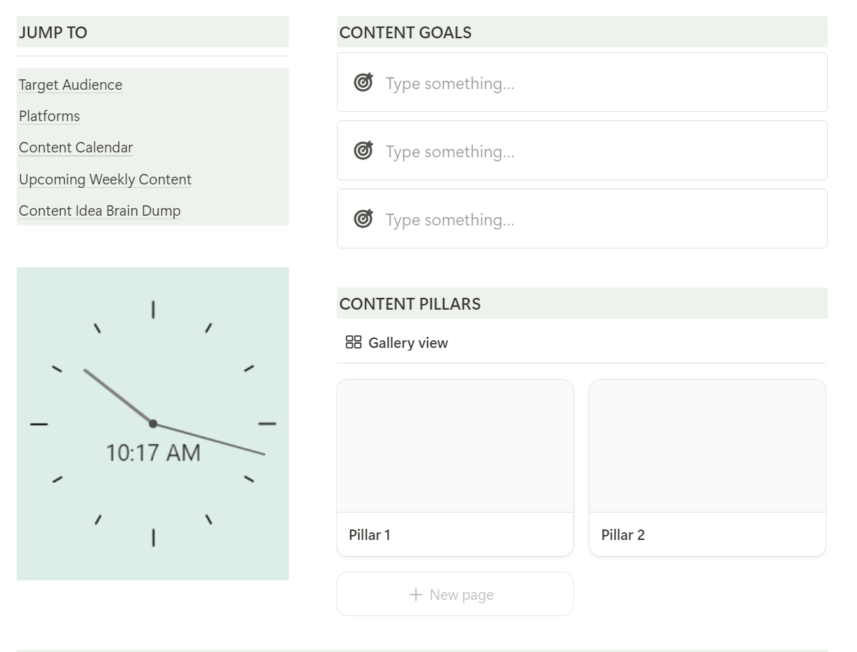 content planner. CONTENT GOALS. 