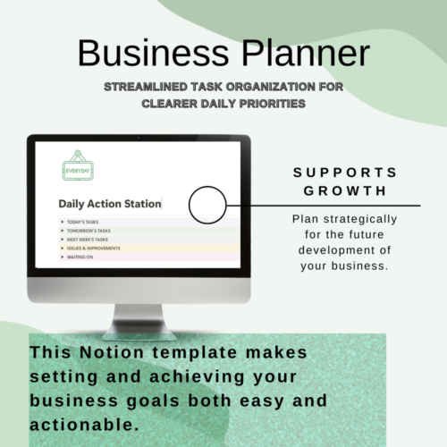 Business Planner. Streamlined task organization for clearer daily priorities. This Notion template makes setting and achieving your business goals both easy and actionable. Supports Plan strategically for the future development of your business.