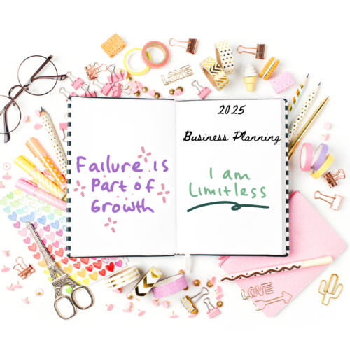 A picture of an open planner with the phrases, "Failure is a part of growth, I am limitless."